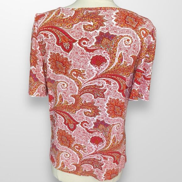 Chaps Women's Size 1X Top Shirt Short Flutter Sleeve Stretch Paisley Scoop Neck - Picture 5 of 8